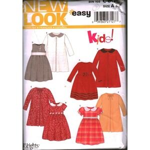 New Look 6309 Sewing Pattern Kids Dress Coat Size A 3-7 Peter Pan Collar Easy